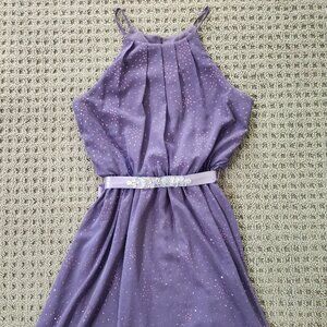 BCX Design Purple Lavender Sparkling Mini Dress With Jewels Belt, Size S